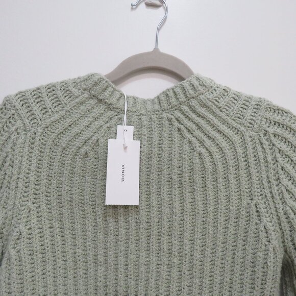 VINCE Crimped Cotton Crew Neck Sweater in White Jade Cropped Minimal Size XS NWT - Picture 10 of 14